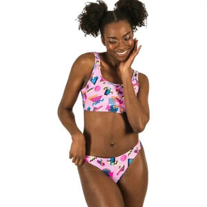 2/$25-Skinny Dip S Bikini-Barbie Retro 90s  Print Pink Abstract Size Small NWT